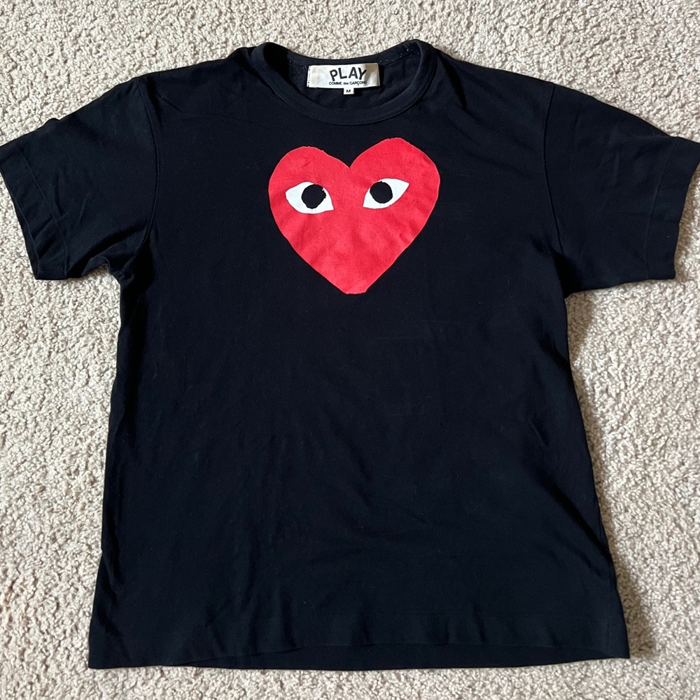 Comme des Garcons PLAY Black and Red Heart Short Sleeve Tee